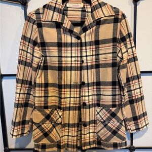 Pendleton Plaid Pea Coat in Tan and Black